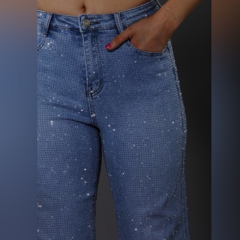 🚨💎INSANE NWT SIZE Large Nina Rossi Rhinestone denim. $250+ in boutiques!